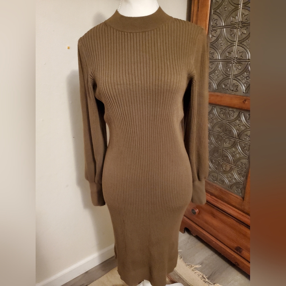 Banana Republic Brown Ribbed Long Sleeve Dress